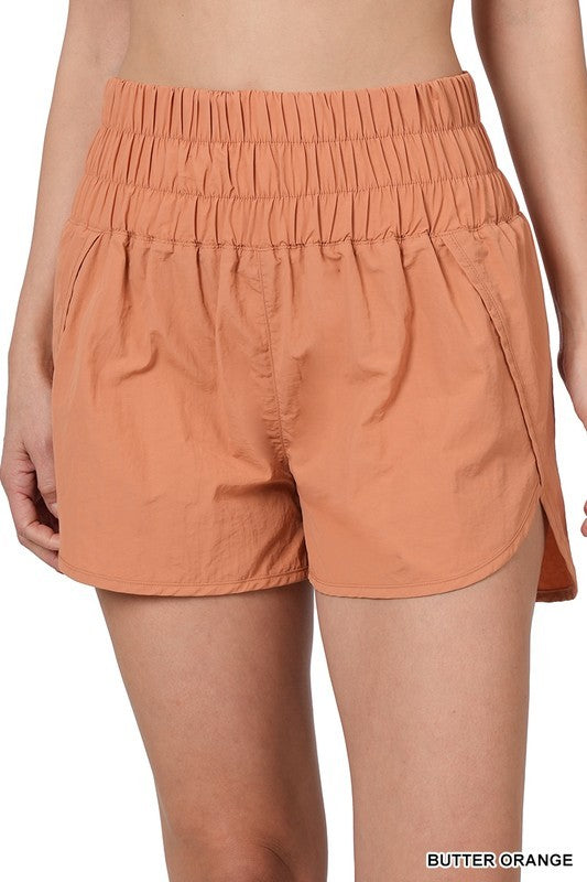 Windbreaker Smocked Waistband Running Shorts •Butter Orange•