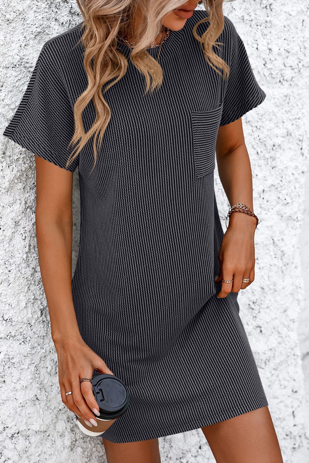 •PRE ORDER• Ribbed Striped Short Sleeve Mini Tee Dress