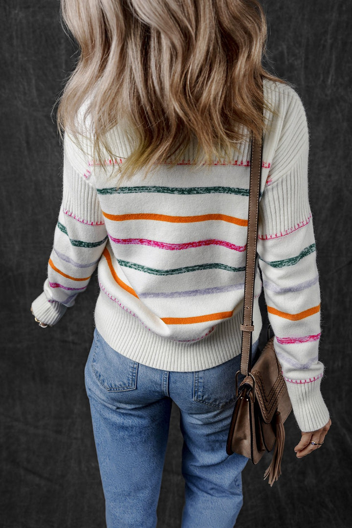 **PRE ORDER** Striped Round Neck Dropped Shoulder Sweater