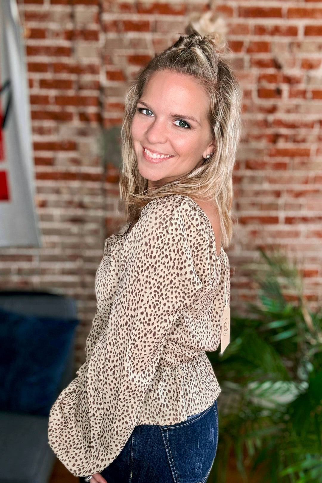 Ruched Animal Print Blouse