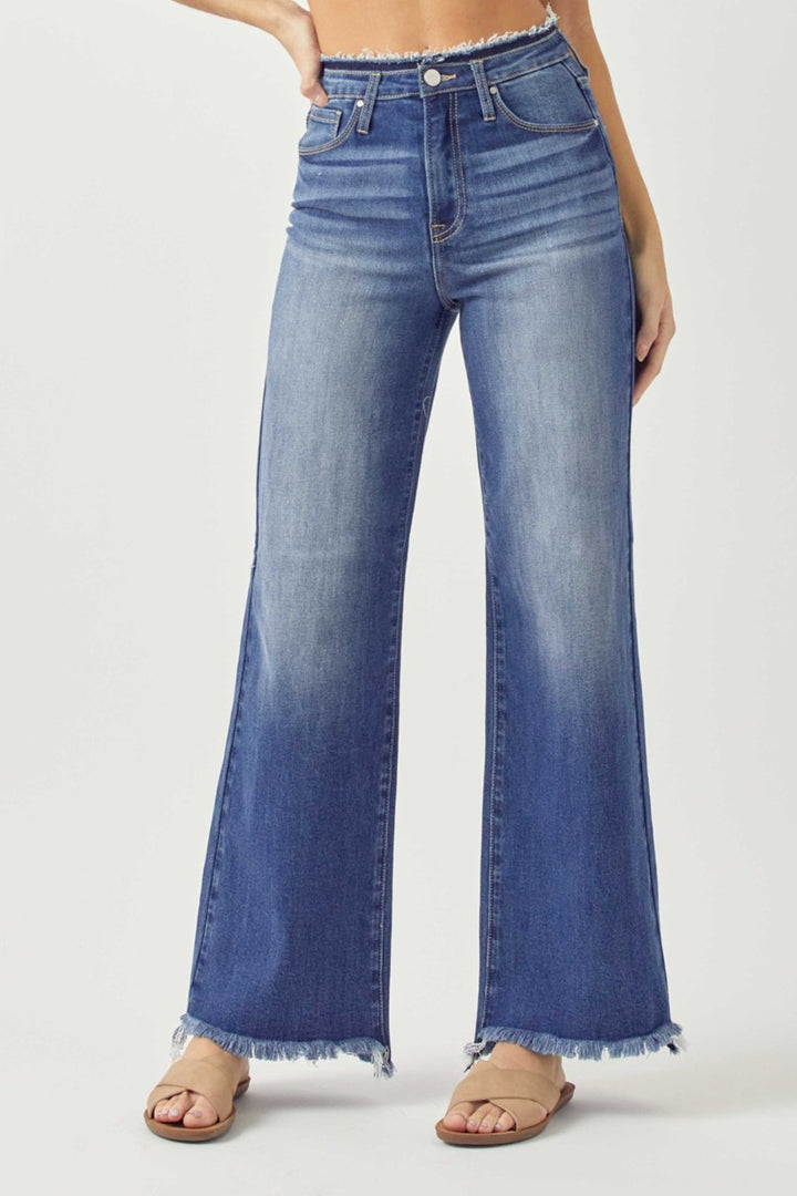 RISEN High Waist Raw Hem Wide Leg Jeans *ONLINE EXCLUSIVE*