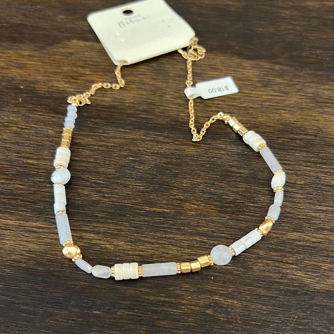White and Gold Beaded Necklace
