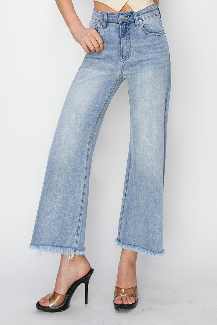 RISEN High Rise Crop Wide Fray Hem Jeans *ONLINE EXCLUSIVE*