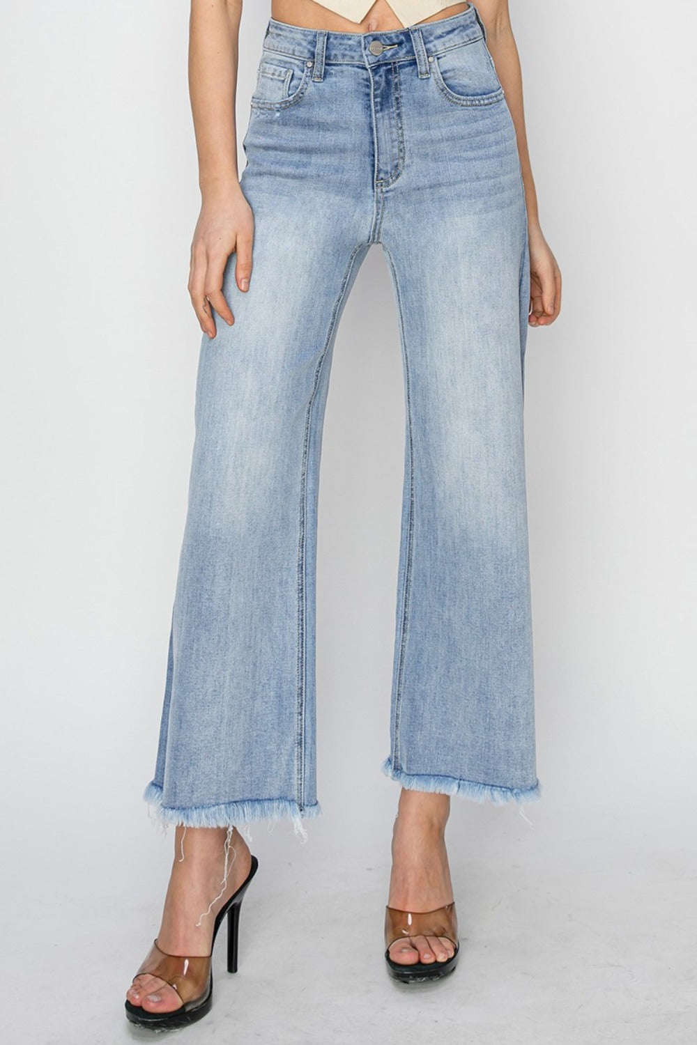 RISEN High Rise Crop Wide Fray Hem Jeans *ONLINE EXCLUSIVE*