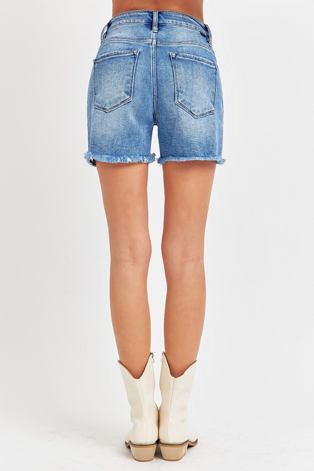 RISEN Front Slit Raw Hem Denim Shorts *ONLINE EXCLUSIVE*