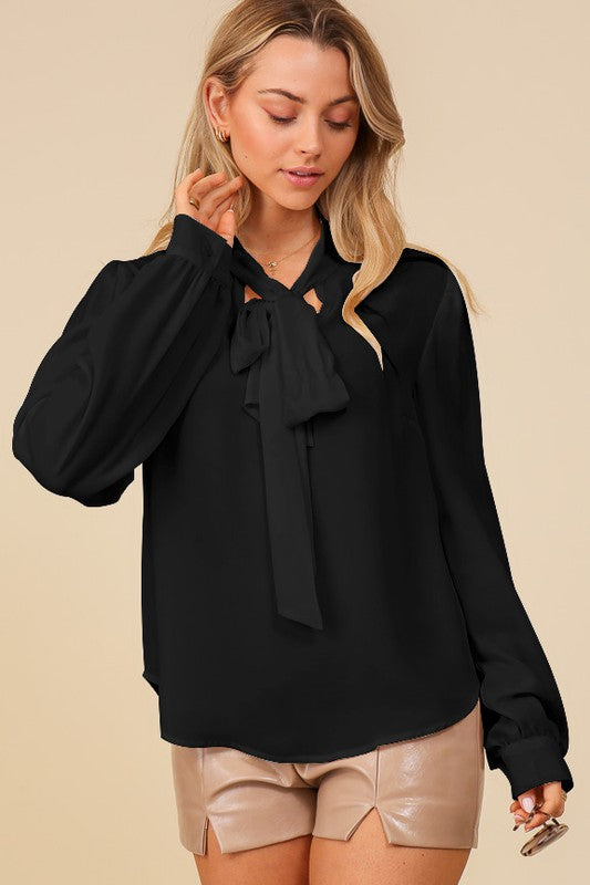 Neck Tie Chiffon Blouse •Black•