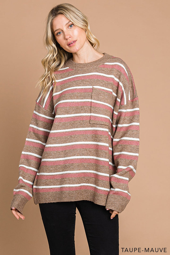 Neutral Striped Sweater •Mauve•