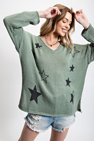 Star Printed Open Knit Sweater