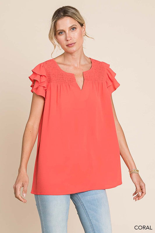 Cool Soft Smocking Detailed Front Top