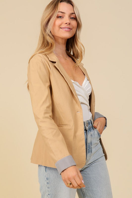 Long sleeve open front knit blazer •Nude•