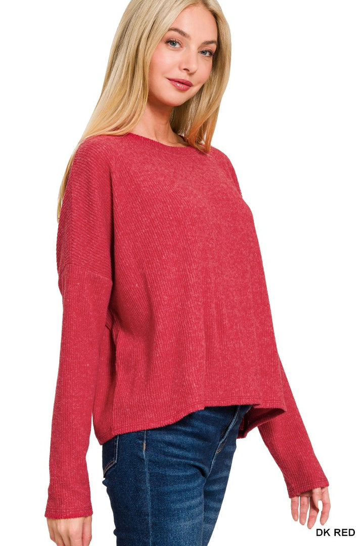 Ribbed Dolman Long Sleeve Sweater •Dark Red•