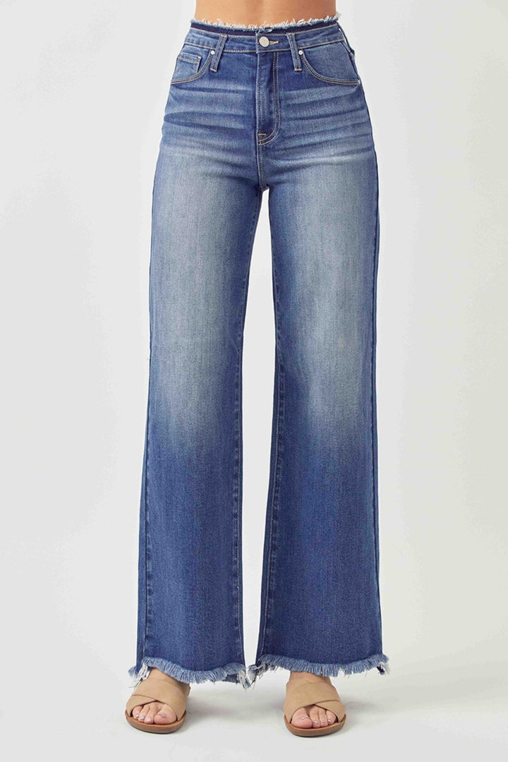 RISEN High Waist Raw Hem Wide Leg Jeans *ONLINE EXCLUSIVE*