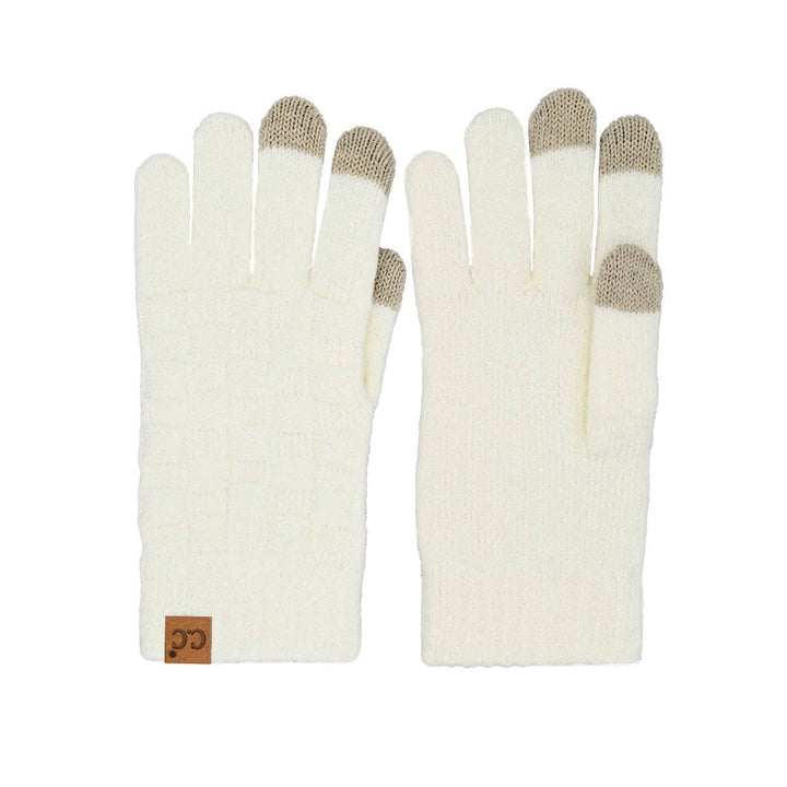 Woven Checkered Texture C.C Gloves GLC0094: Ivory