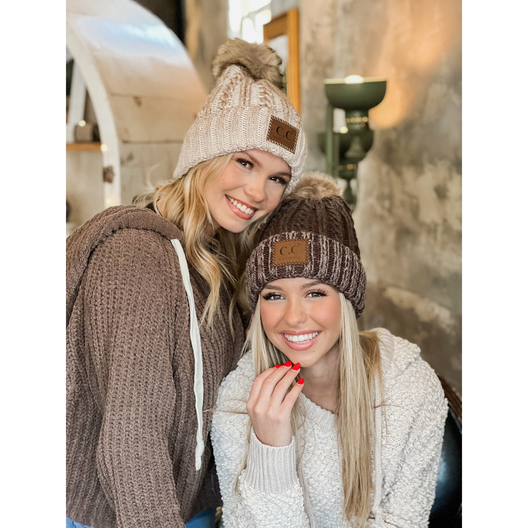 Two-Tone Ombre Vintage Faux Fur Pom Beanie YJ2032: Navy