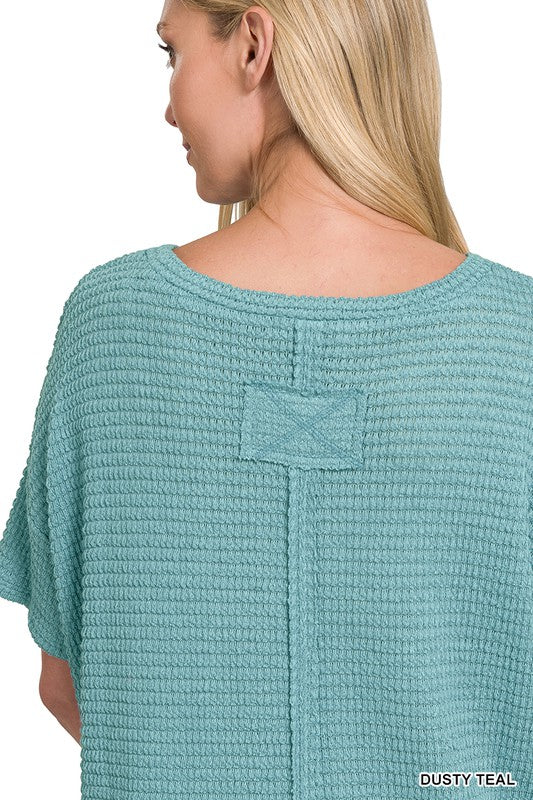 Drop Shoulder Short Sleeve Jacquard Sweater •Ocean Blue•