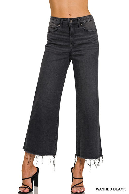 Cropped High-Rise Wide Leg Jeans •Black•