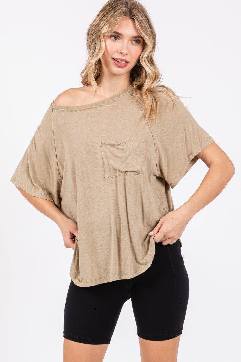 Lightweight Round Neck Rouched Back Sleeve Top