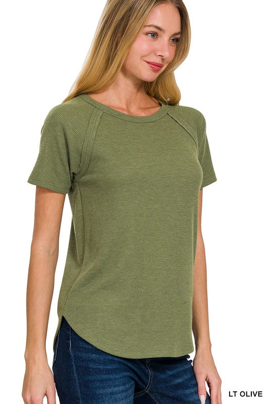 Baby Waffle Knit Short Sleeve Top •Light Olive•