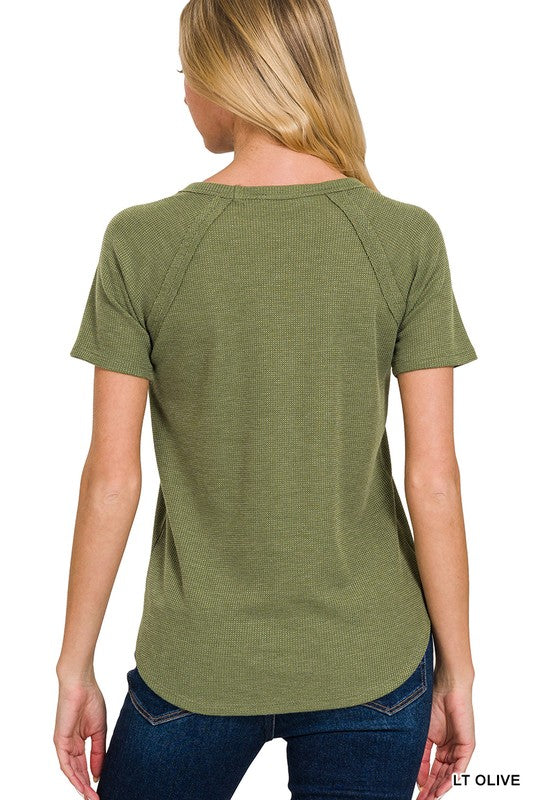 Baby Waffle Knit Short Sleeve Top •Light Olive•