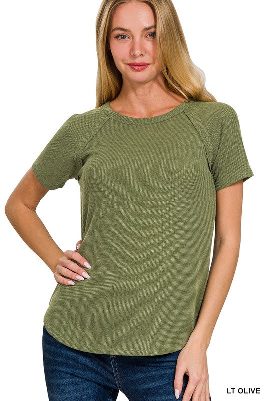 Baby Waffle Knit Short Sleeve Top •Light Olive•