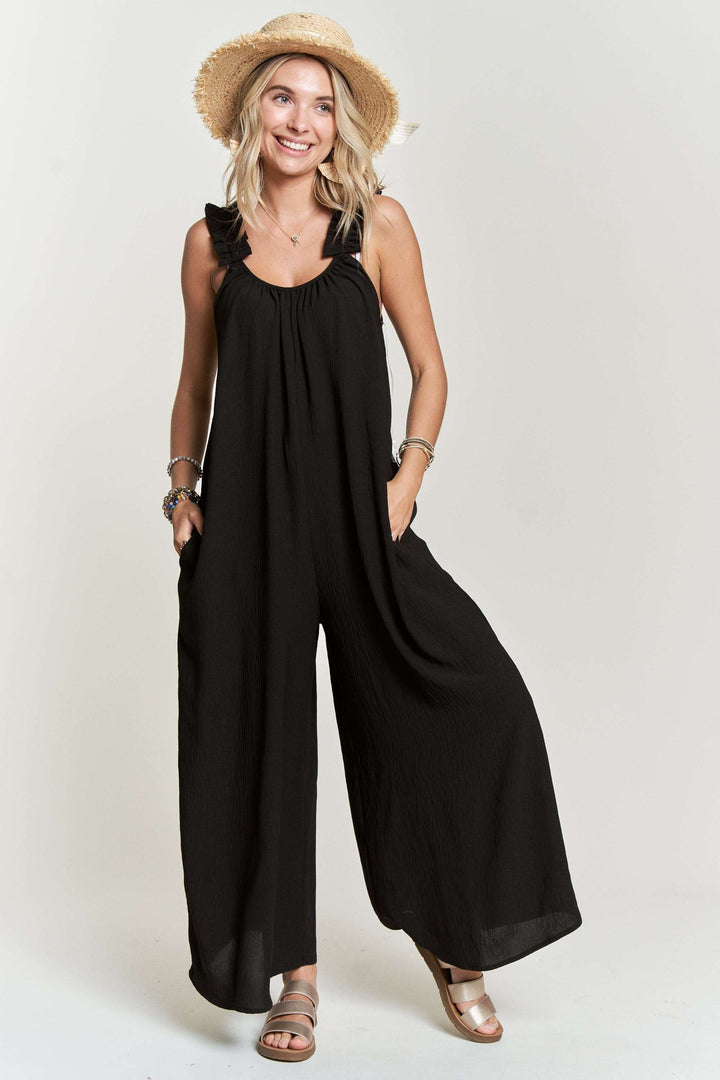 Elastic Ruffle Shoulder Jumpsuit