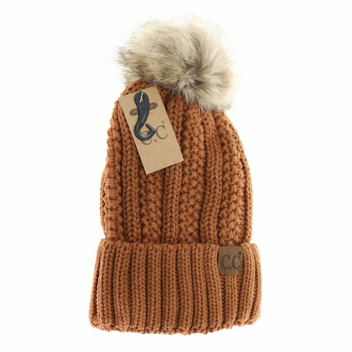Fuzzy Lined Fur Pom CC Beanie YJ820: Clay