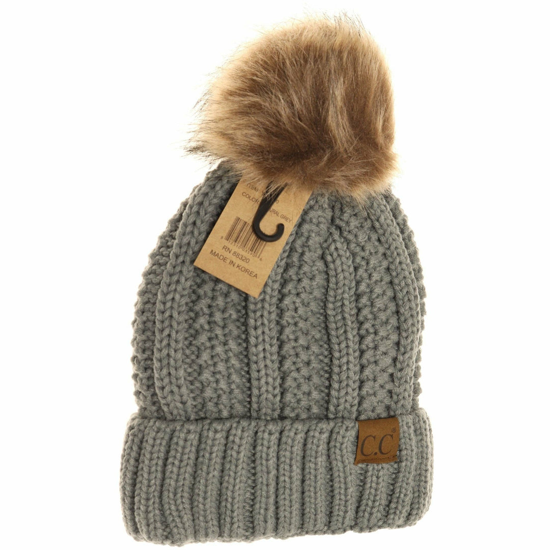 Fuzzy Lined Fur Pom CC Beanie YJ820: Black