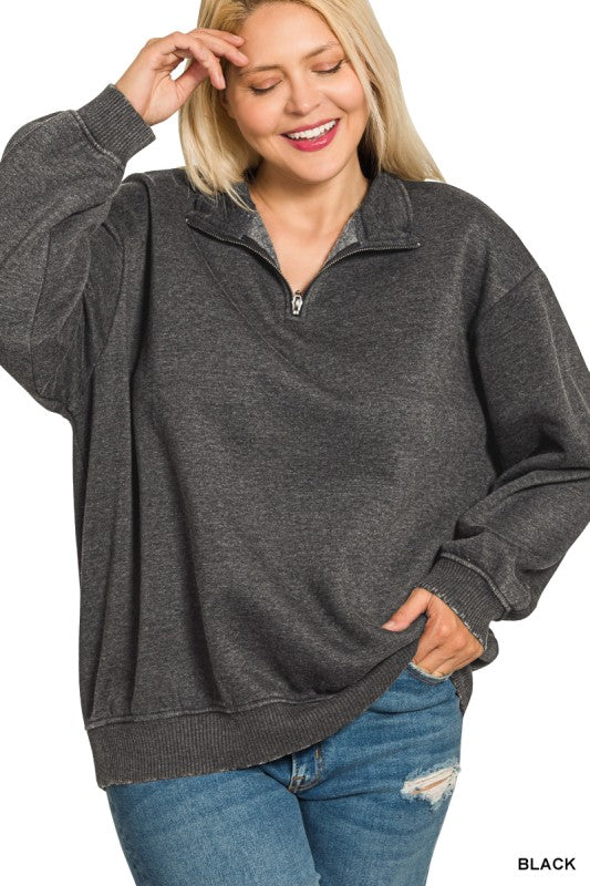 Acid Wash Fleece Half Zip Pullover