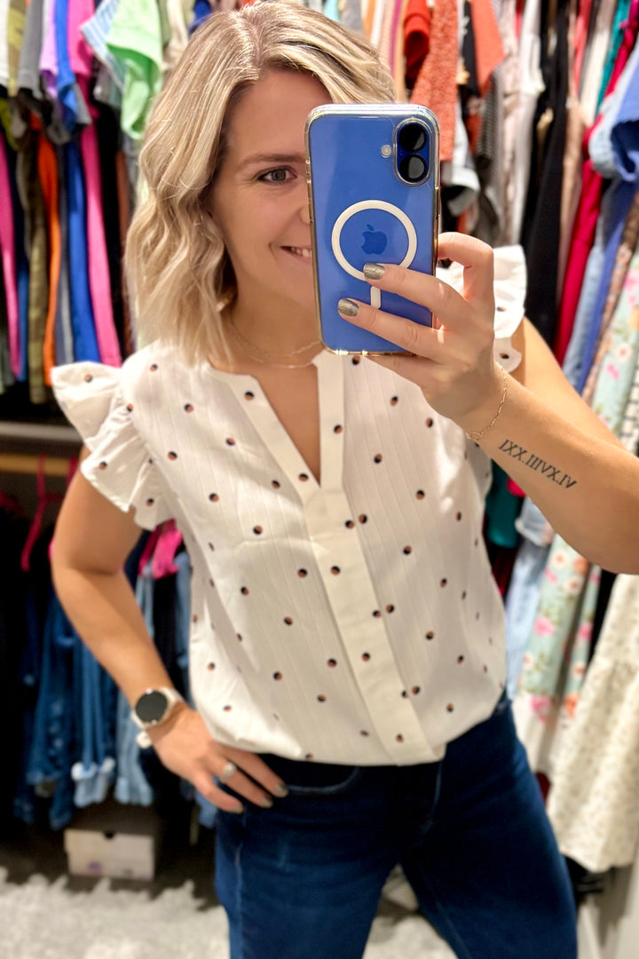 Polka Dot Print Short Sleeve Blouse