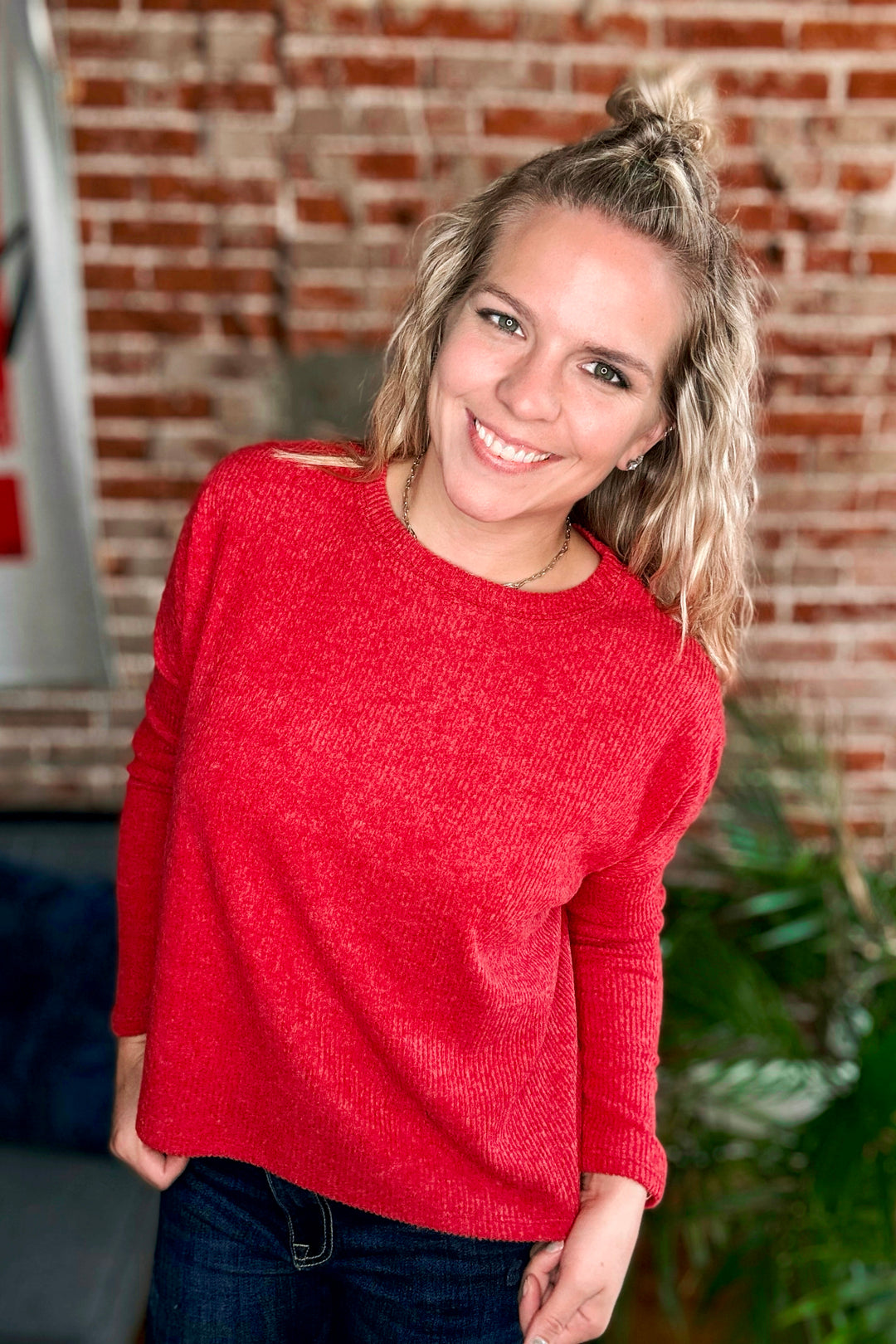 Ribbed Dolman Long Sleeve Sweater •Dark Red•