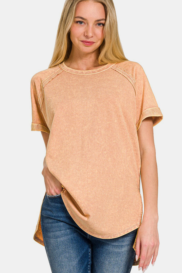 Zenana Heathered Round Neck Short Sleeve Top *ONLINE EXCLUSIVE*