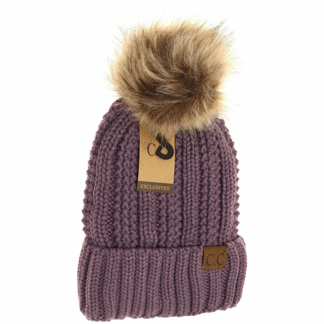 Fuzzy Lined Fur Pom CC Beanie YJ820: Black