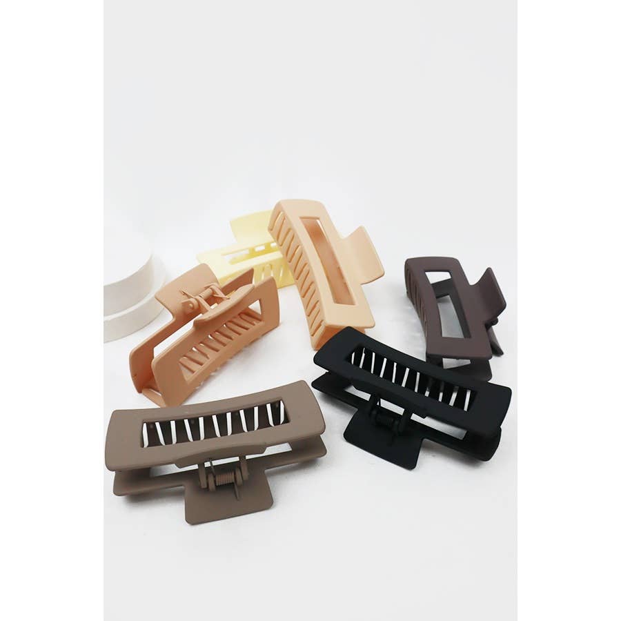 Nuetral Tones Matte Cut Out Rectangle Hair Claw: MIX COLOR / ONE(12)