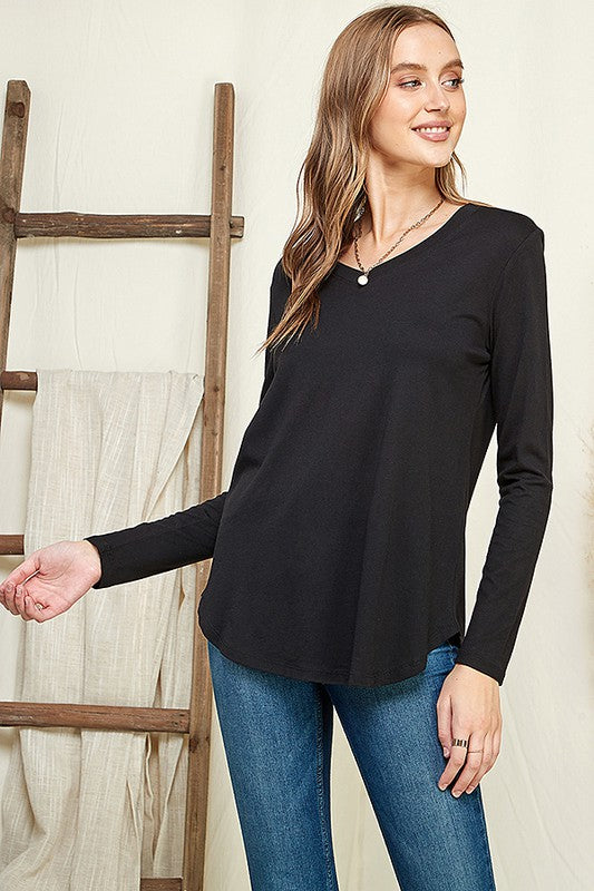 Basic V-Neck Long Sleeve Top