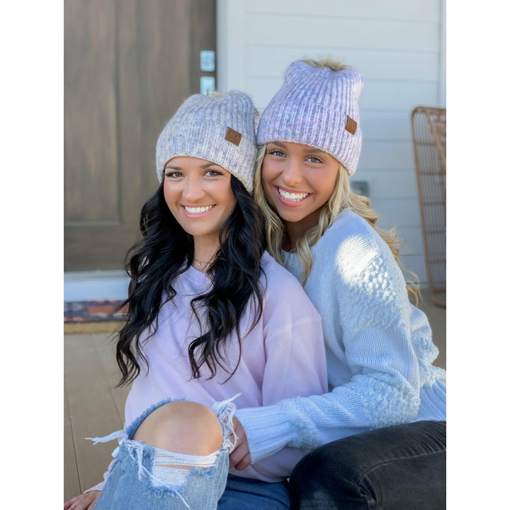 Soft Ribbed Fur Pom C.C Beanie HAT2074: Oatmeal Multi