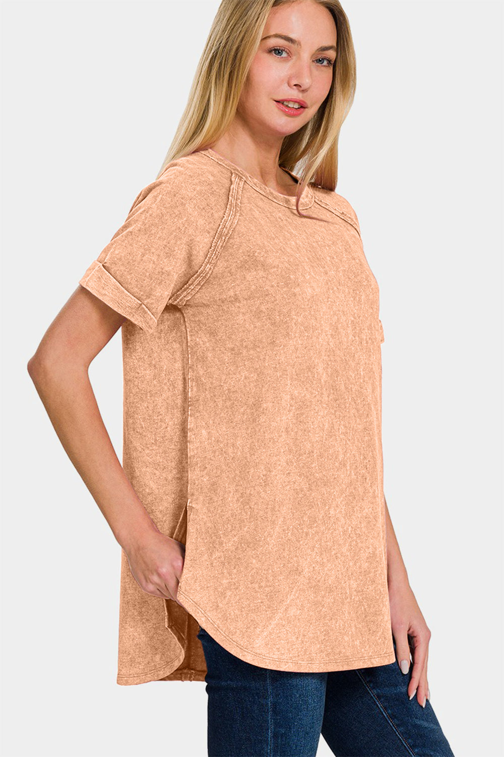 Zenana Heathered Round Neck Short Sleeve Top *ONLINE EXCLUSIVE*