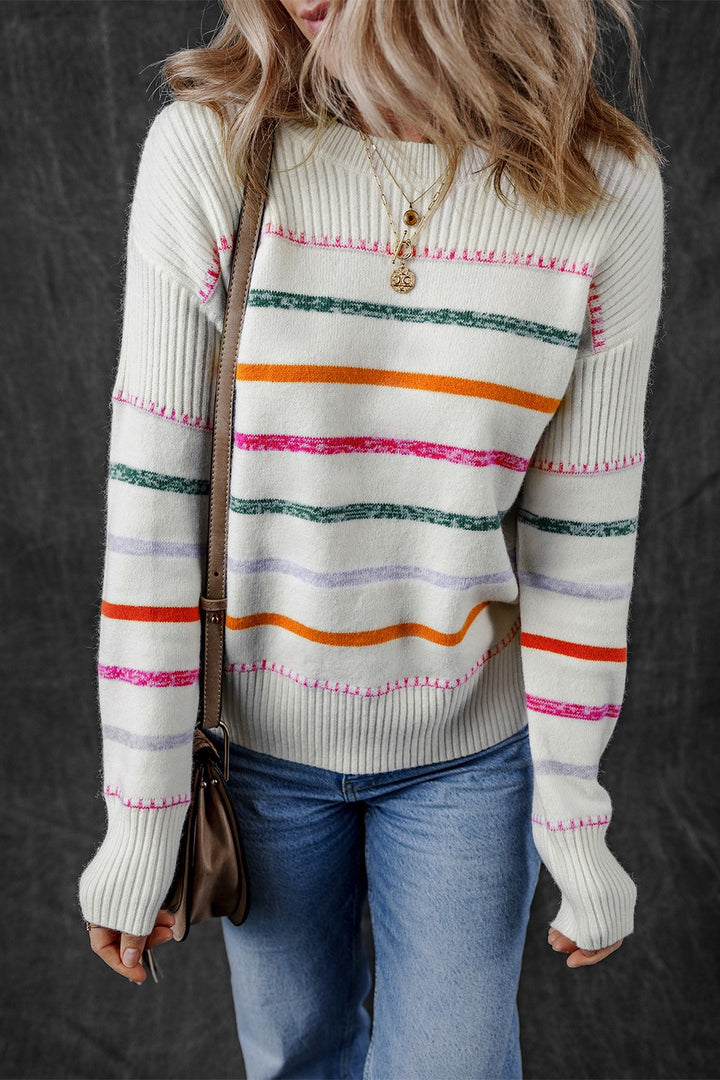 **PRE ORDER** Striped Round Neck Dropped Shoulder Sweater