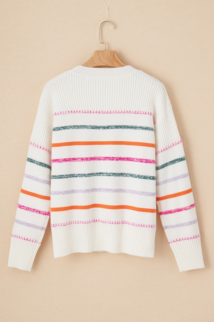 **PRE ORDER** Striped Round Neck Dropped Shoulder Sweater