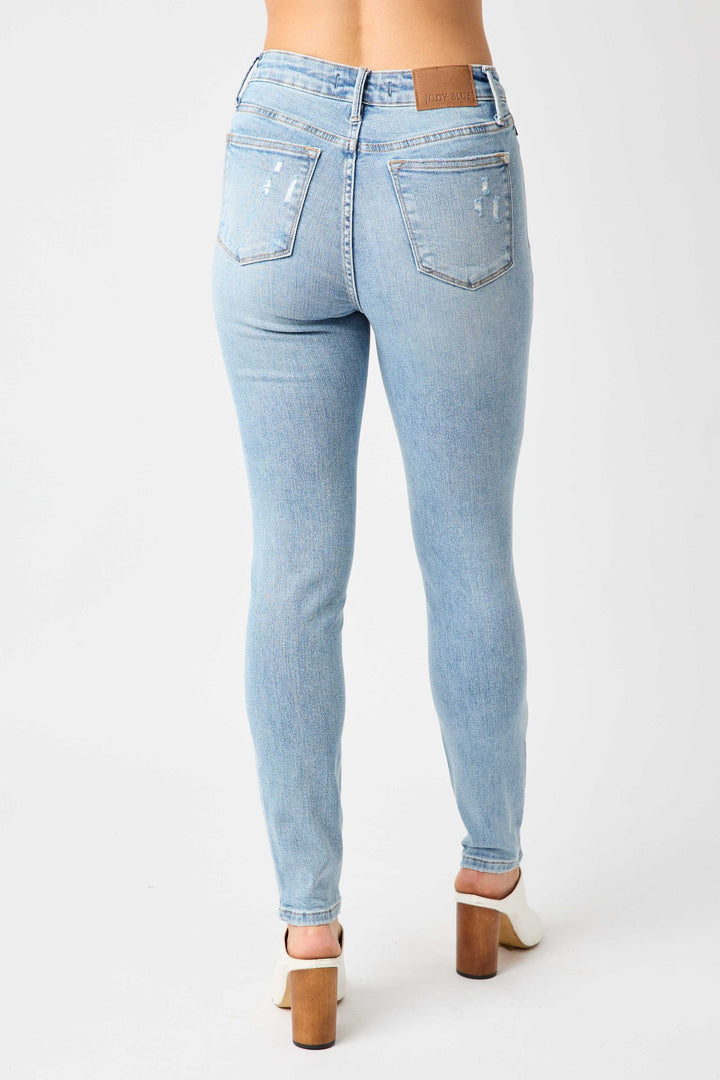 Judy Blue Mid Rise Tummy Control Distressed Skinny Jeans