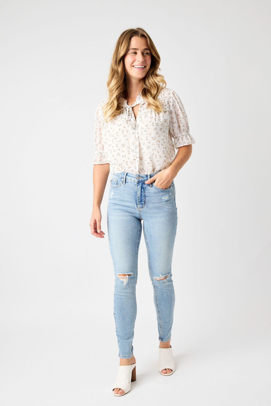 Judy Blue Mid Rise Tummy Control Distressed Skinny Jeans