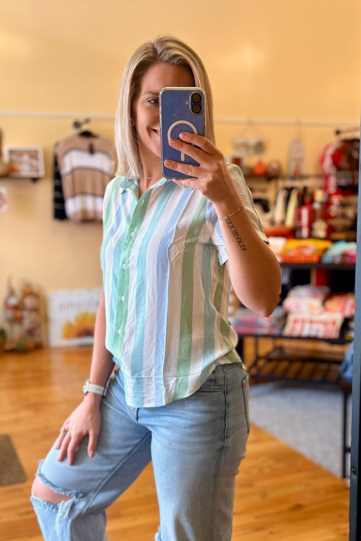 Multi Stripe Button Front Top