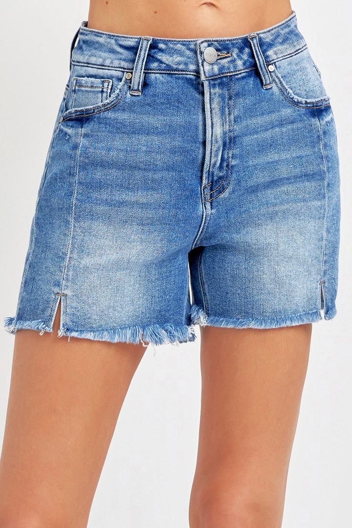 RISEN Front Slit Raw Hem Denim Shorts *ONLINE EXCLUSIVE*