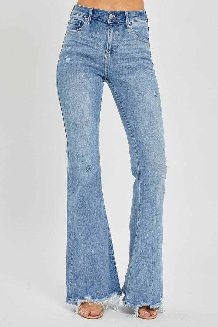 Risen High Rise Frayed Hem Flare Jeans *ONLINE EXCLUSIVE*