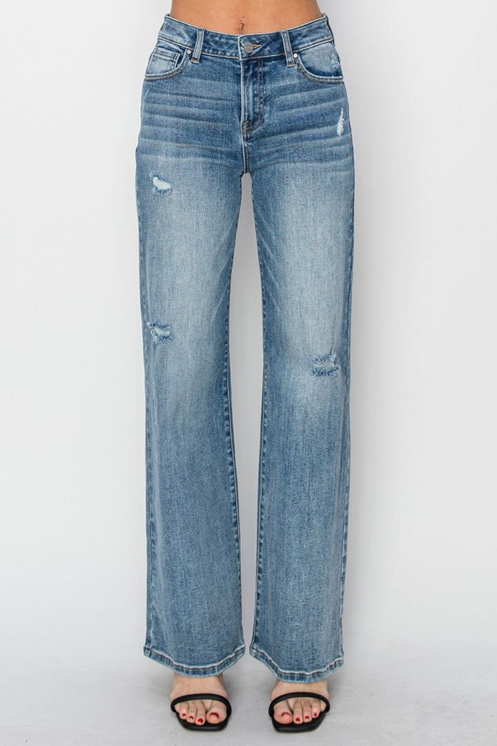 RISEN High Waist Distressed Wide Leg Jeans *ONLINE EXCLUSIVE*