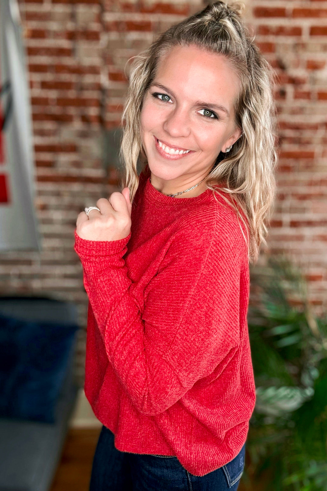 Ribbed Dolman Long Sleeve Sweater •Dark Red•