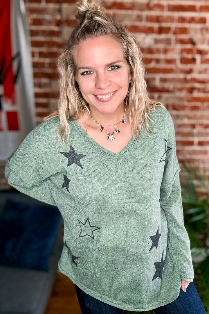 Star Printed Open Knit Sweater