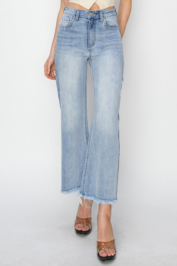 RISEN High Rise Crop Wide Fray Hem Jeans *ONLINE EXCLUSIVE*