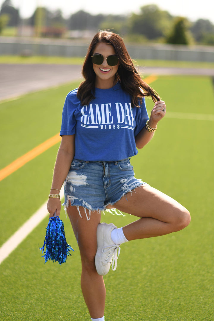 RTS Blue Game Day Vibes Tee: Heather Royal Blue / XL
