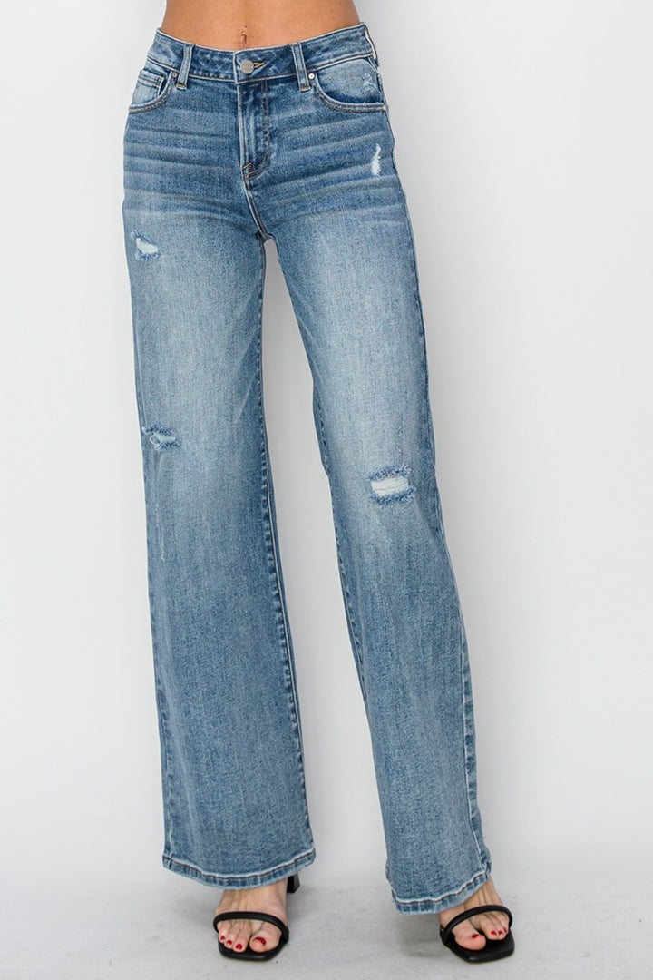 RISEN High Waist Distressed Wide Leg Jeans *ONLINE EXCLUSIVE*