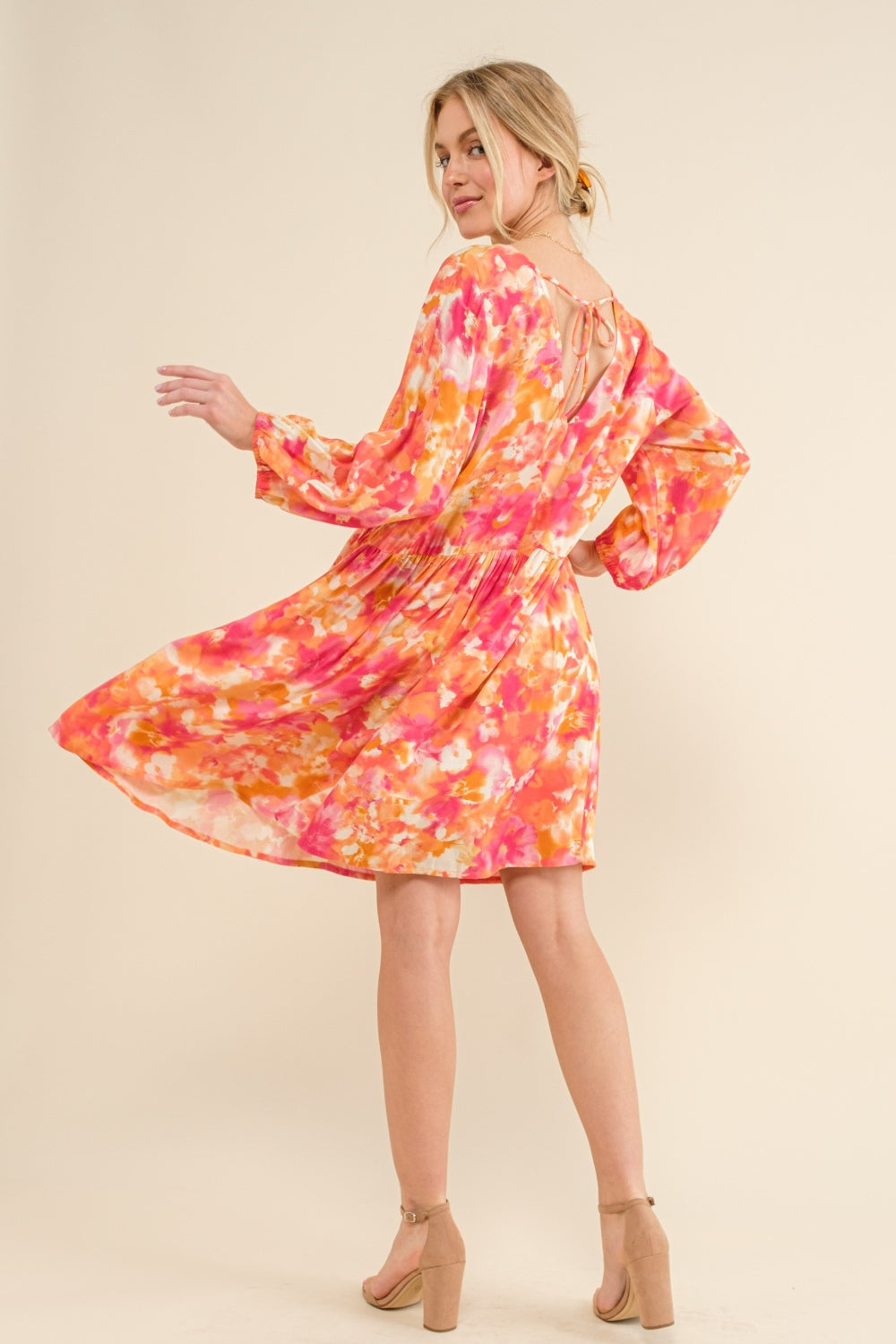 Printed Tie Back Long Sleeve Dress *ONLINE EXCLUSIVE*